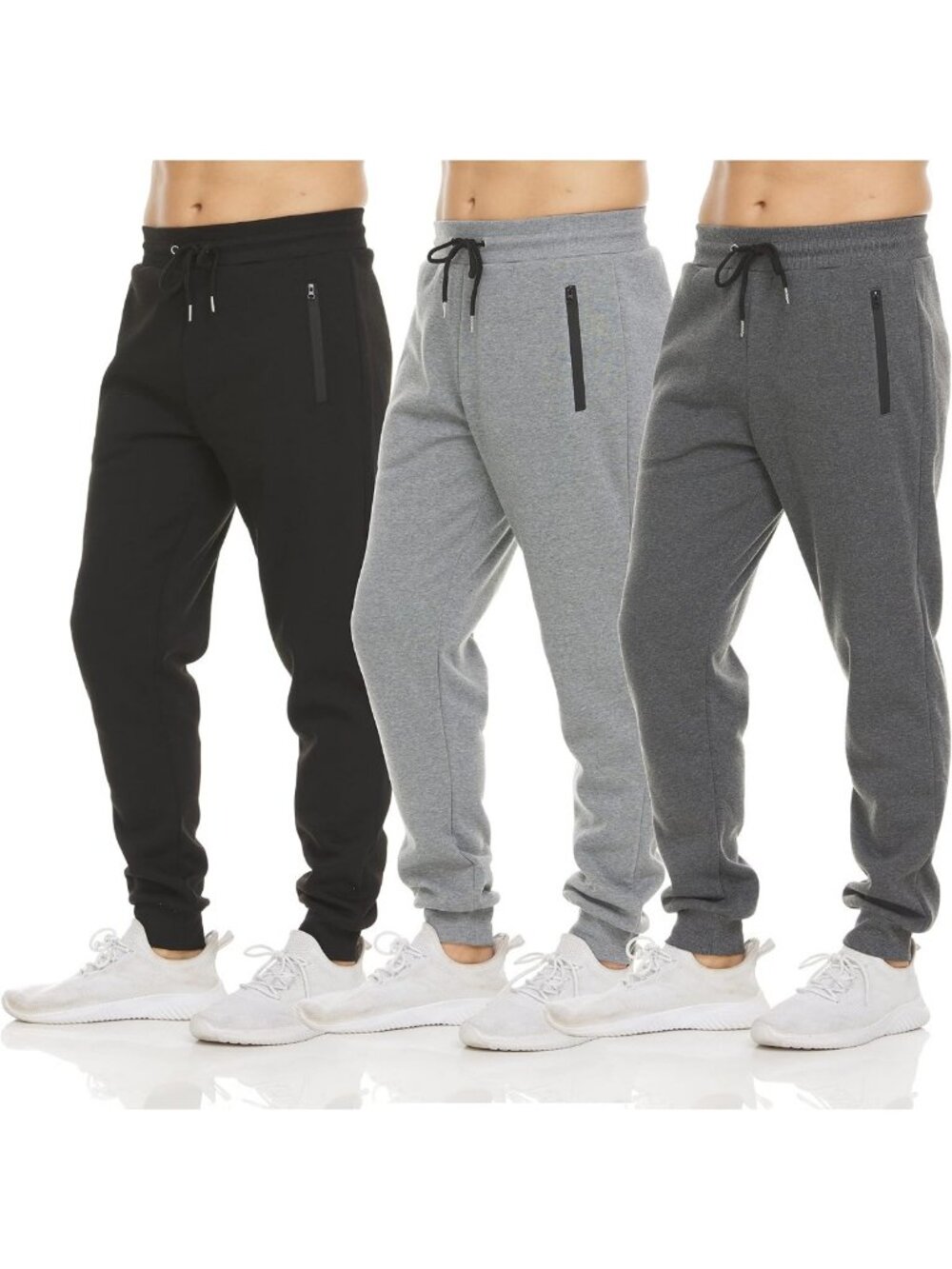 Cozy Fleece Sweatpants for Men - 3 Pack Athletic Joggers with Zipper Pockets